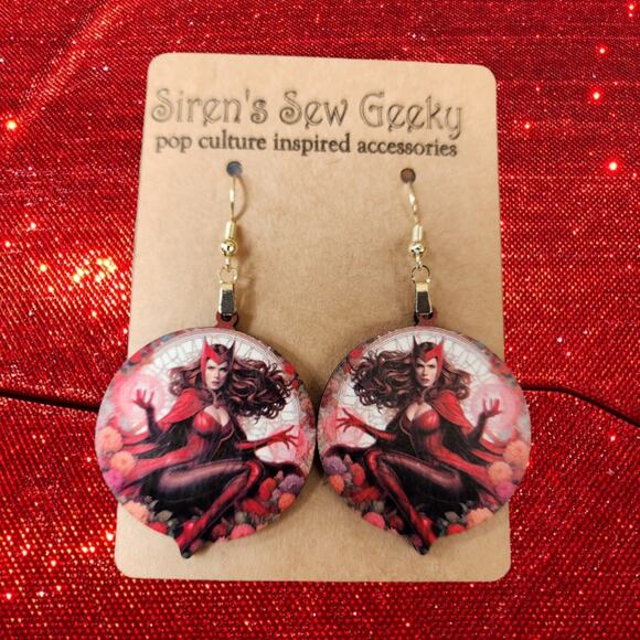 Handmade Jewelry - Scarlet Witch Marvel Comics Earrings